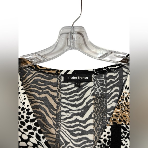 NWOT, Claire France, Plus-Size Animal Print Blouse, 2X, Black, Tan, White - Picture 3 of 9